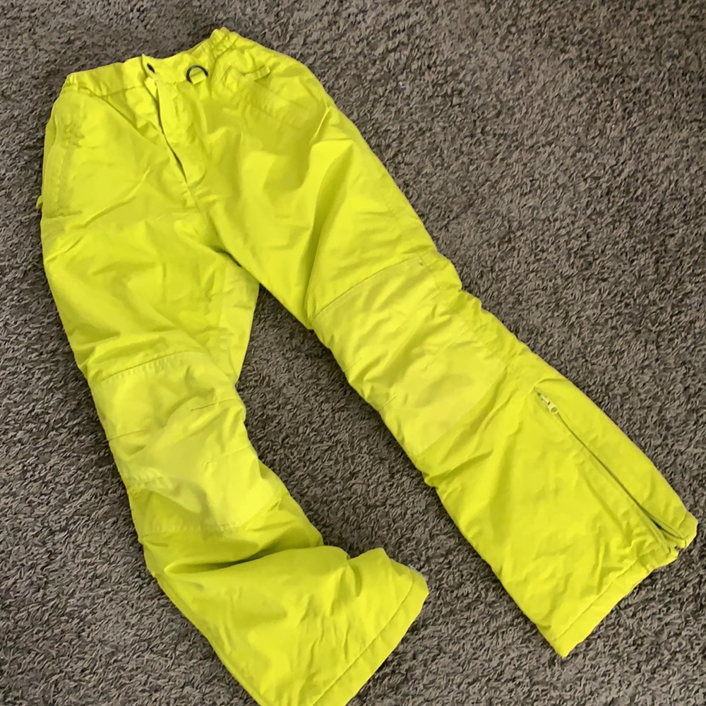 Kid’s Lands’ End Snow Pants 10S waterproof insulated iron knee chartreuse